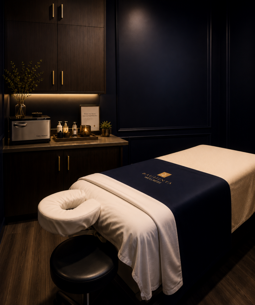 A professional head massage session at Bauhinia Wellness Spa, Surrey's premier destination for restorative wellness and SQT® Bio-Microneedling.